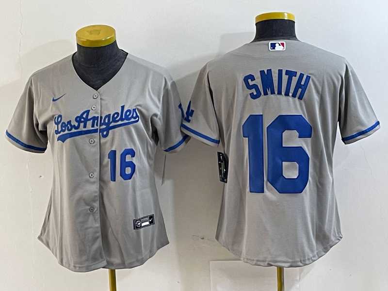 Women%27s Los Angeles Dodgers #16 Will Smith Gray Alternate Player Number Team Logo Cool Base Jerseys